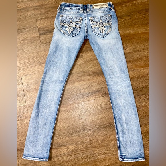 ROCK REVIVAL BARBILA STRAIGHT METALLIC SILVER LACE FLAP POCKETS RHINESTONES 25 - Picture 1 of 8